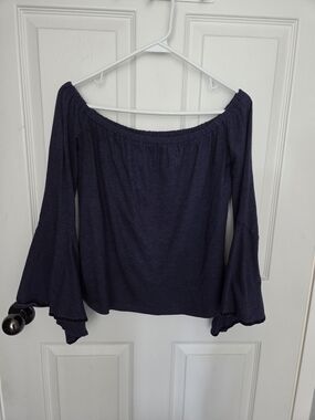 LOFT Off-the-Shoulder Bell Sleeve Top - Dark Purple